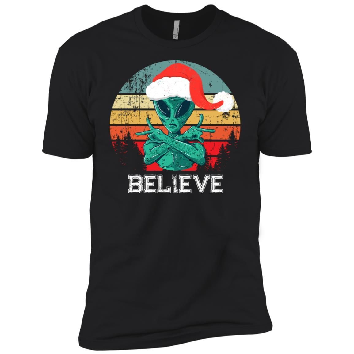 Believe Retro Funny Alien Ufo Christmas Shirt