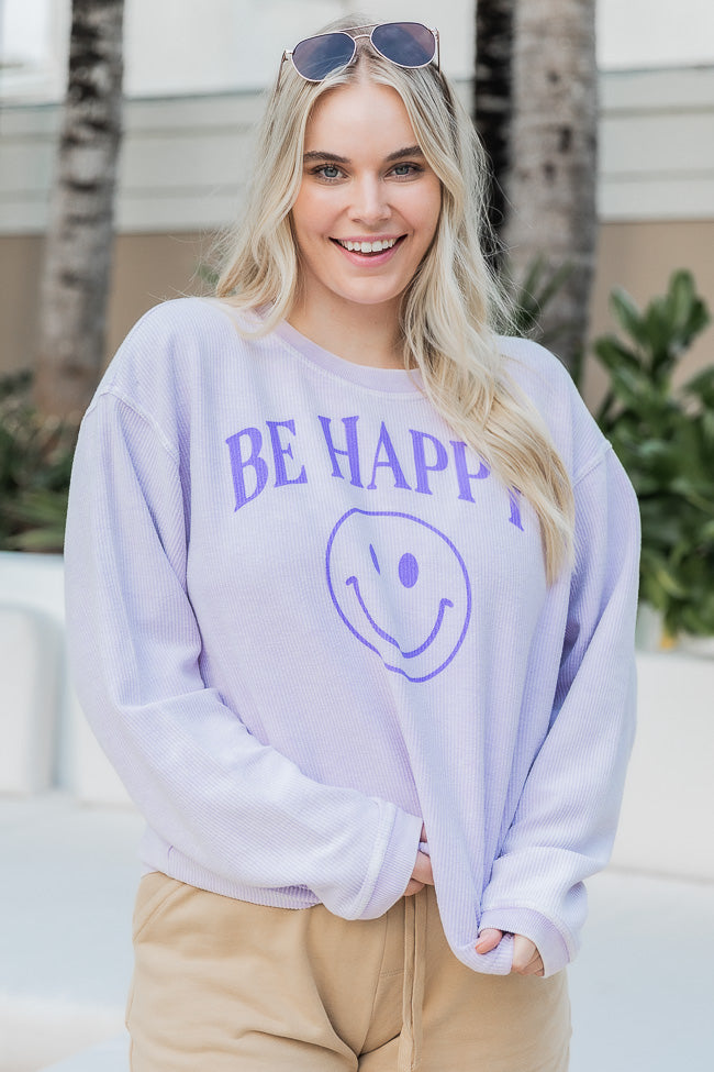 Be Happy Smiley Lilac Corded Graphic Sweatshirt