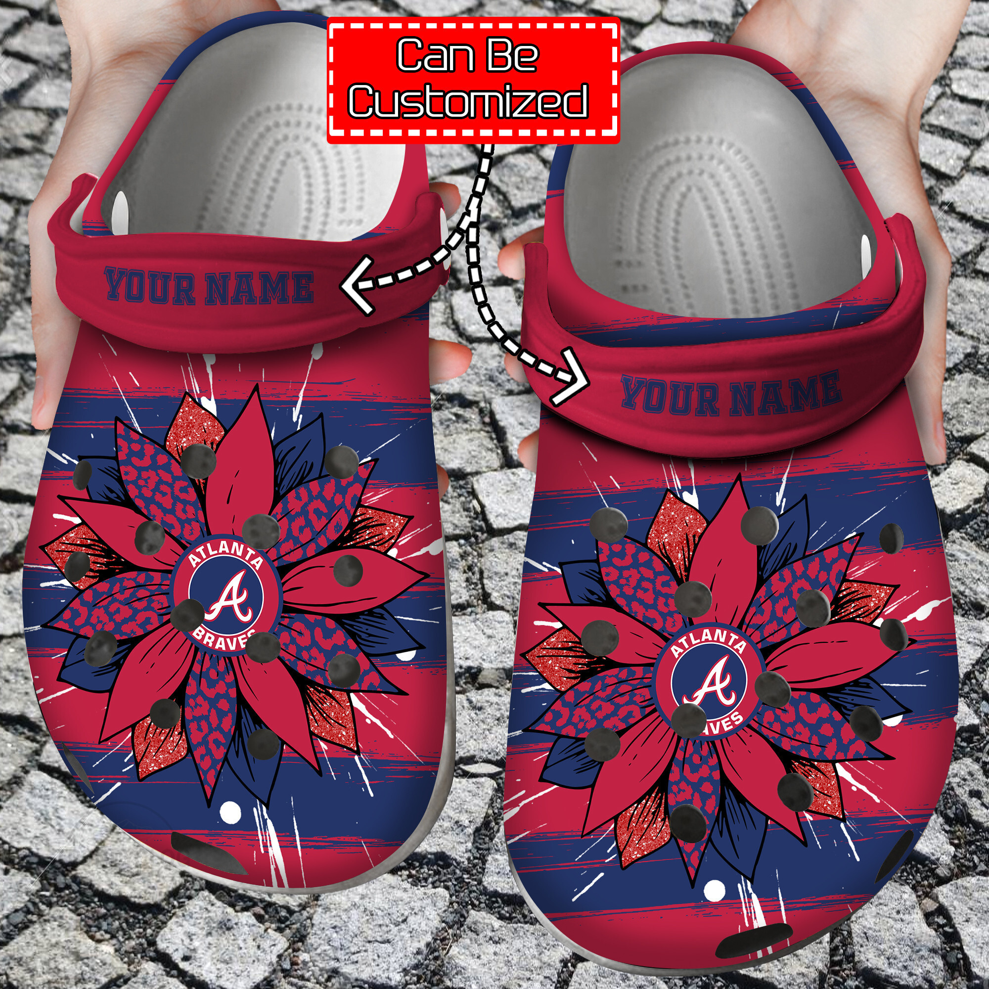 Personalized Baseball Mlb Atlanta Braves Spirit Sunflower Print Crocband Crocss Shoes