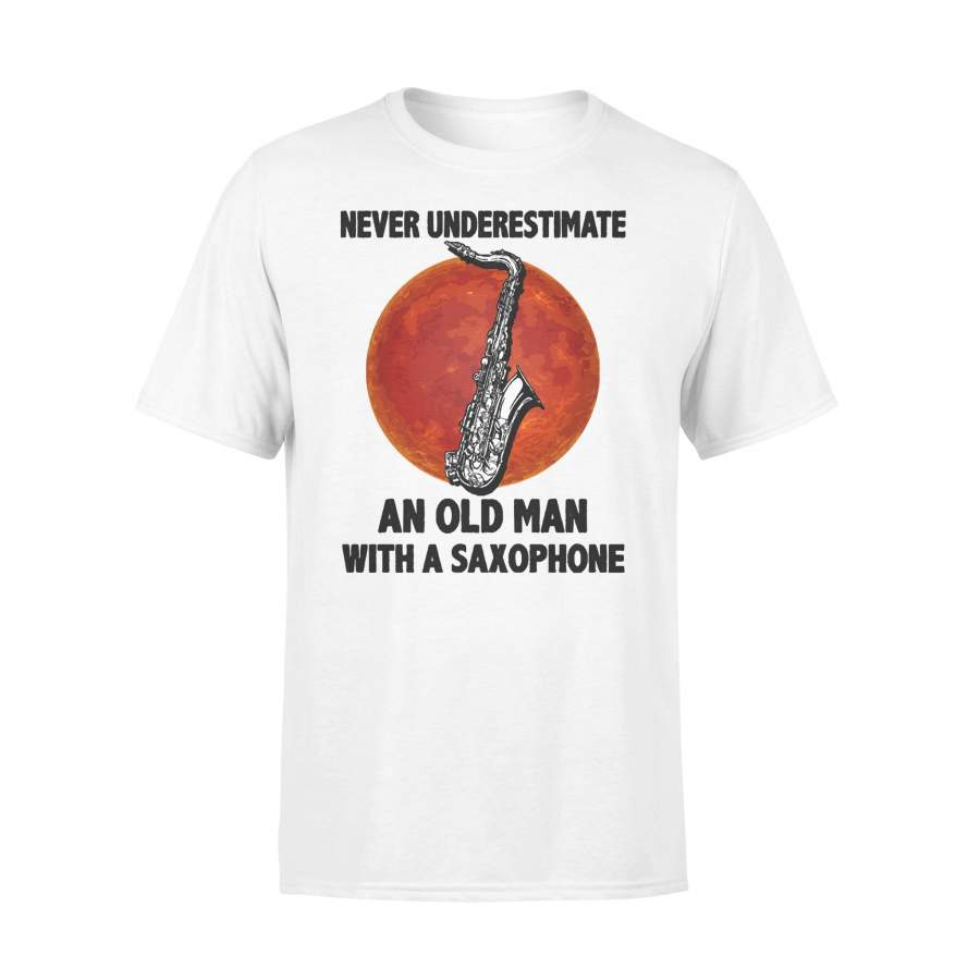 Never Underestimate An Old Man With A Saxophone Blood Moon T-shirt