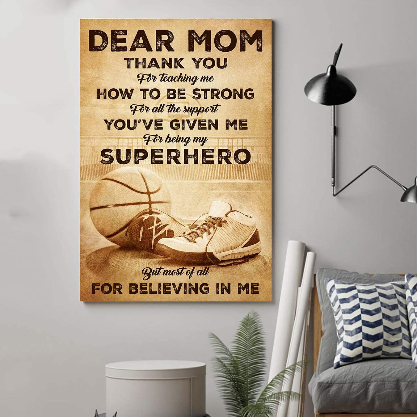 Poster for Room Aesthetic -Command Strips Wall Decor – Ly76 Customizable Basketball Poster – Dear Mom – Thank Your for Teaching Me