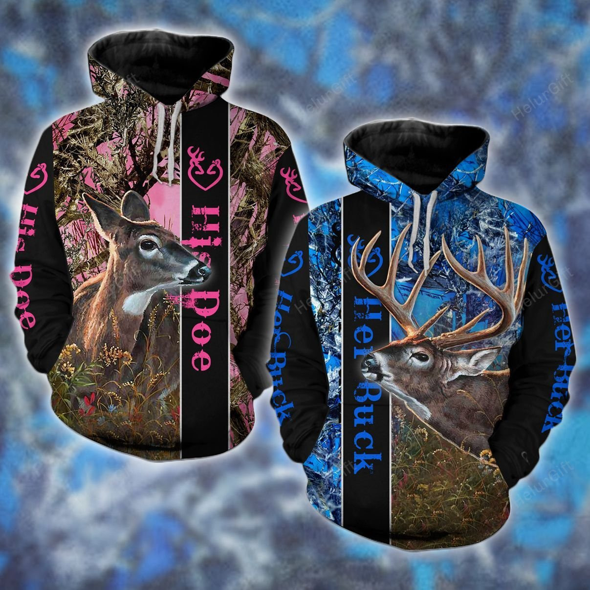 Buck N Doe Deer Hunting You & Me Got This Hoodie Combo Blue Pink