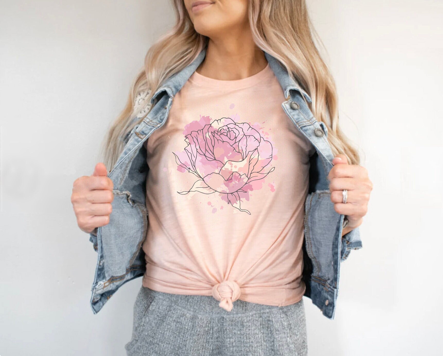 ROSE Paint splash shirt, boho shirt, floral t-shirt Gift, Birth Month Flower, Gift for sister, Summer Shirt, Women Shirt, Flower tShirt