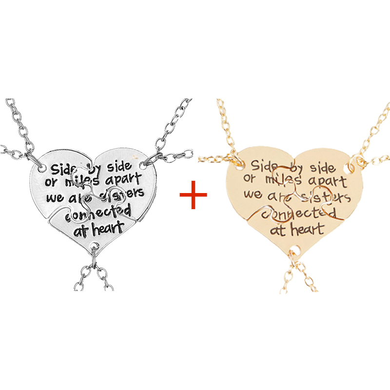 3 Piece Broken Heart Best Friends Necklaces Carved Side By Side Or Miles Apart We Are Sisters Connected At Heart Necklace alx