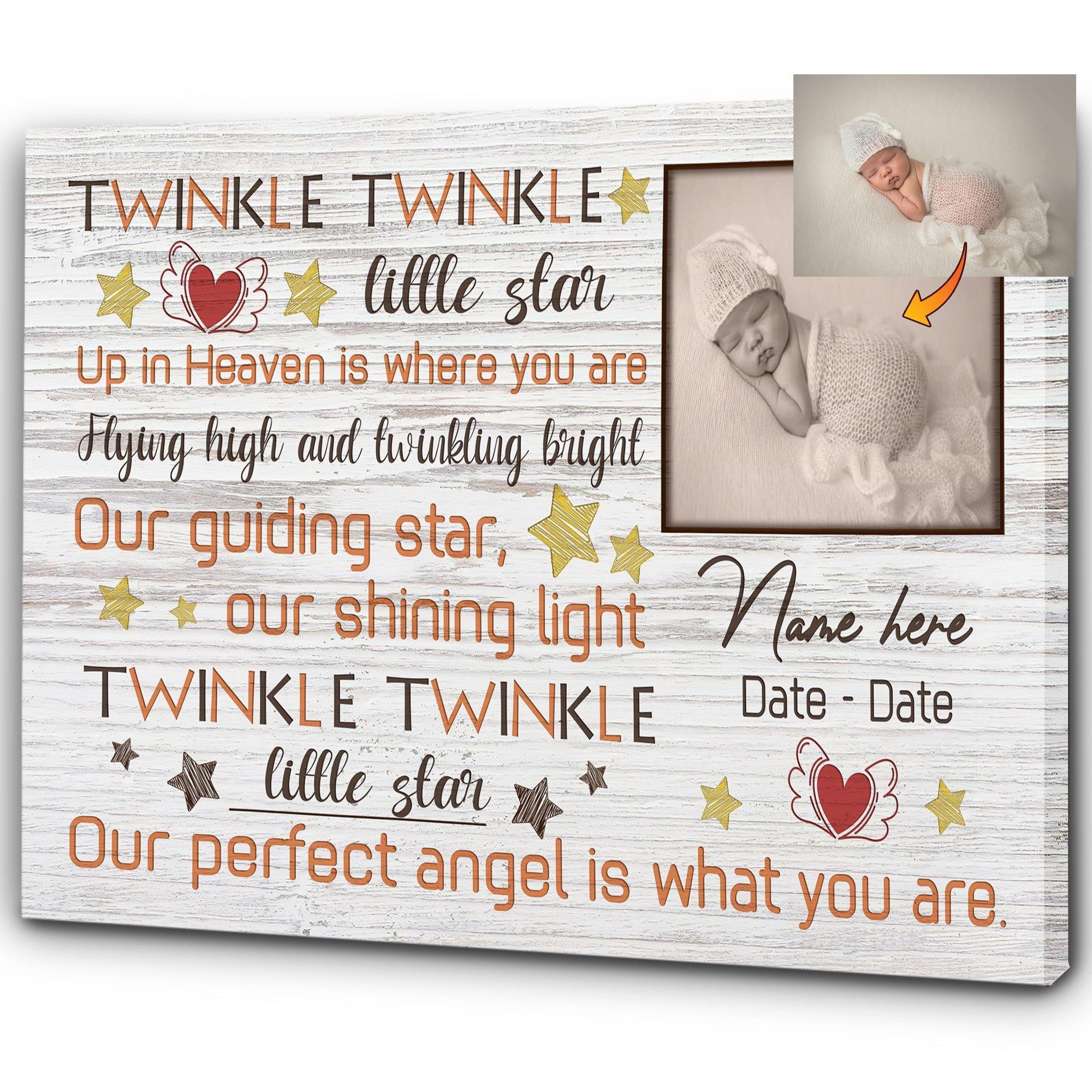 [Personalized Name, Date & Photo] Twinkle Little Star Gift For Wife Gift For Baby Loss Home Decor Wall Art Canvas Memorial Home Decor