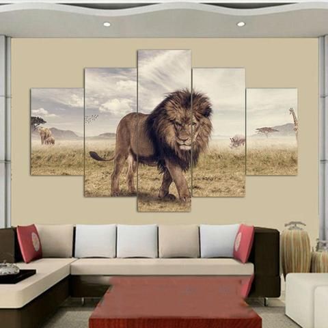 The Big Lion Abstract Animal 5 Panel Canvas Art Wall Decor