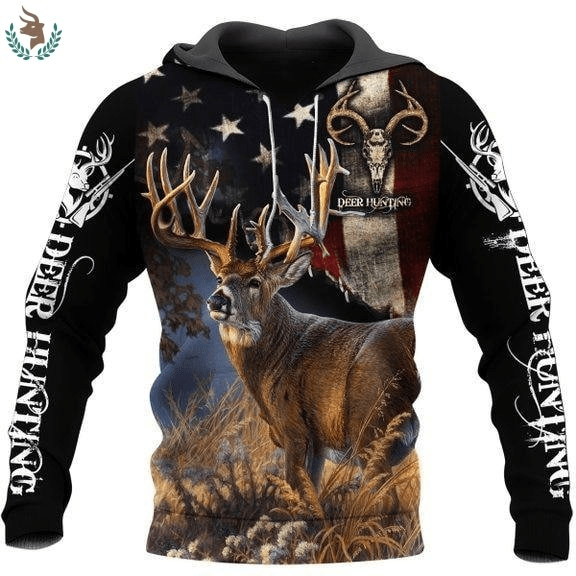 Hunting Deer American Flag Hoodie 3D #V