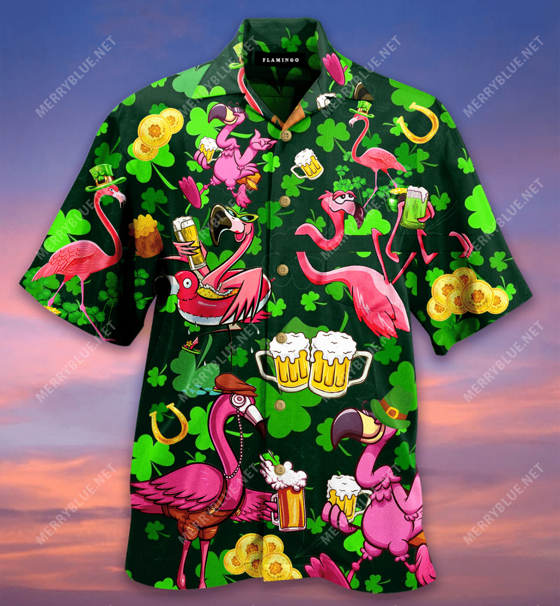 Flamingos Drink Beer Day Pattern Hawaii Shirt Ha86169