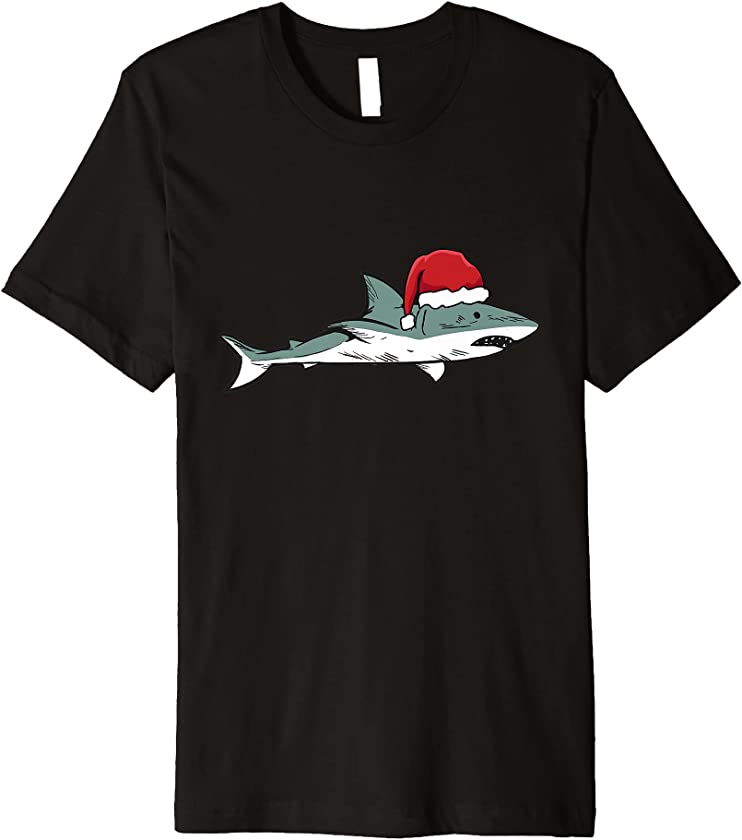 Shark with Santa Hat Funny Aquarium & Zoo Staff Christmas Premium T-Shirt