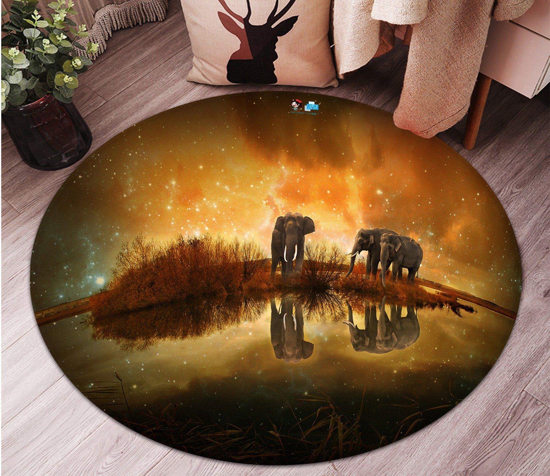 3D Elephant 5236 Round Rug – Round Carpet Home Decor