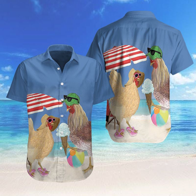 Farm Rooster And Hen On The Beach Hawaii Shirts 08347
