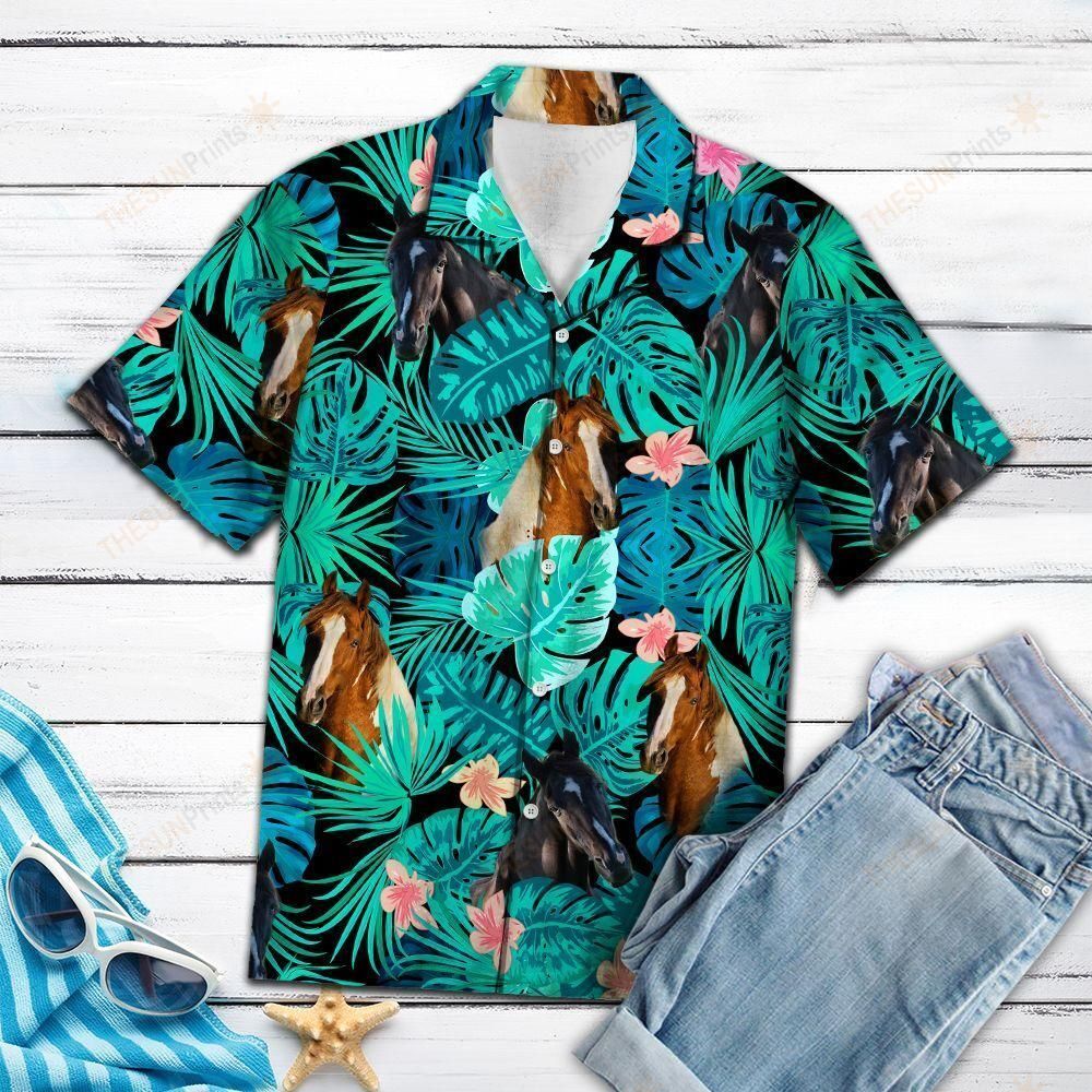 Tennessee Walking Horse Green Tropical Hawaiian Shirt Ha89443