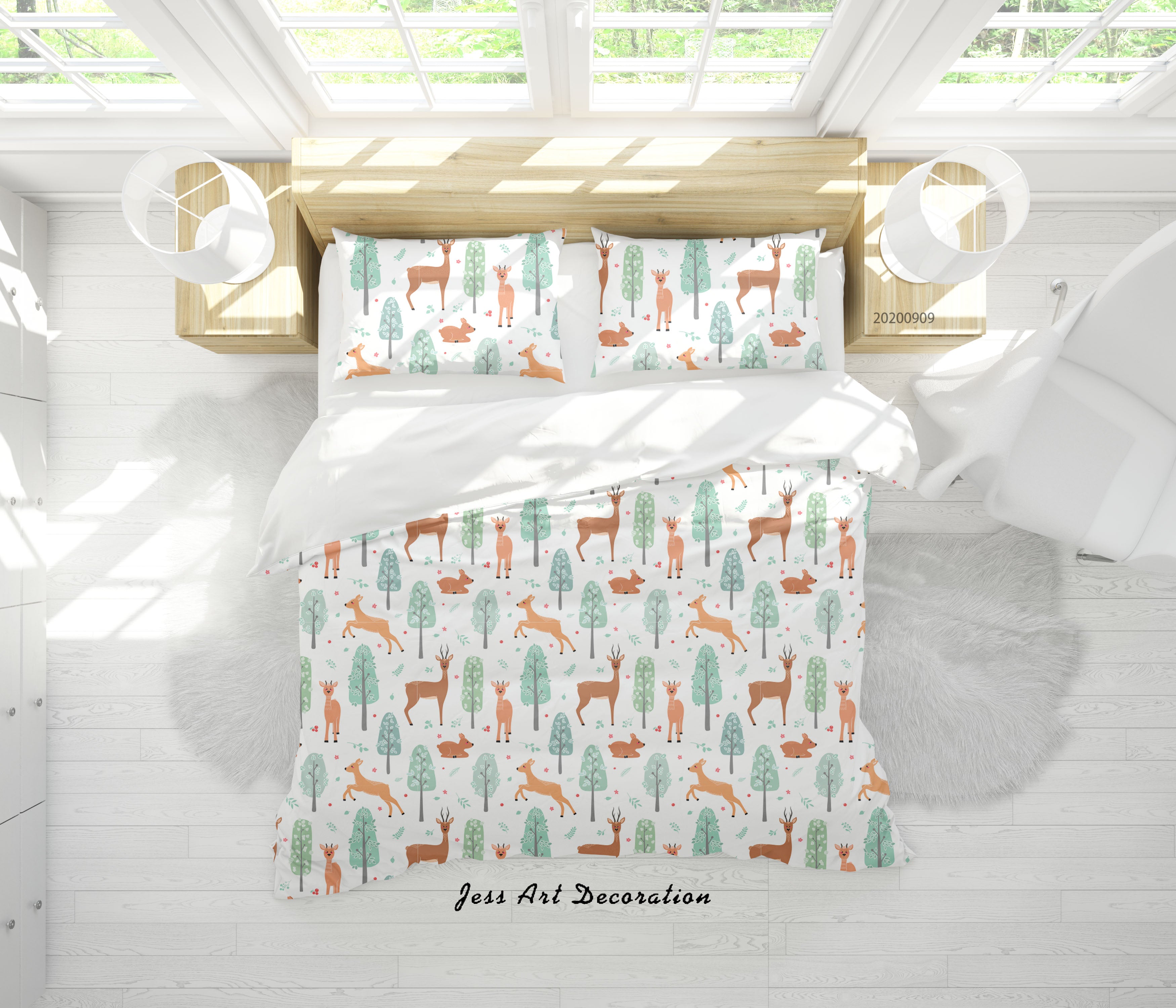 3D Animals Deer Tree Pattern Quilt Cover Set Bedding Set Duvet Cover Pillowcases Wj 1979