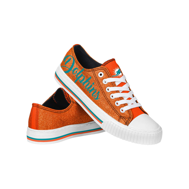 Miami Dolphins NFL Womens Color Glitter Low Top Canvas Shoes