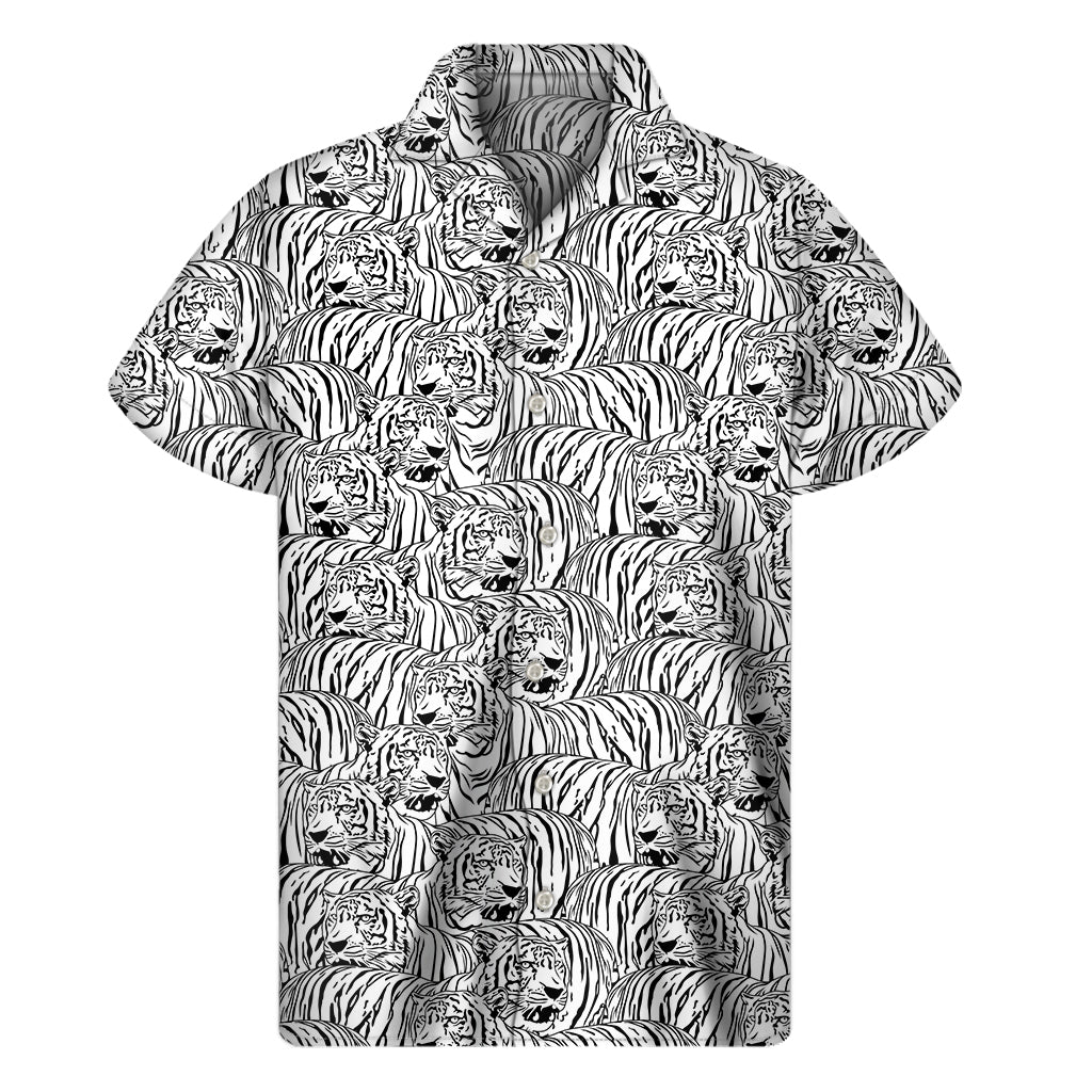 Black And White Tiger Pattern Print Men’S Short Sleeve Shirt