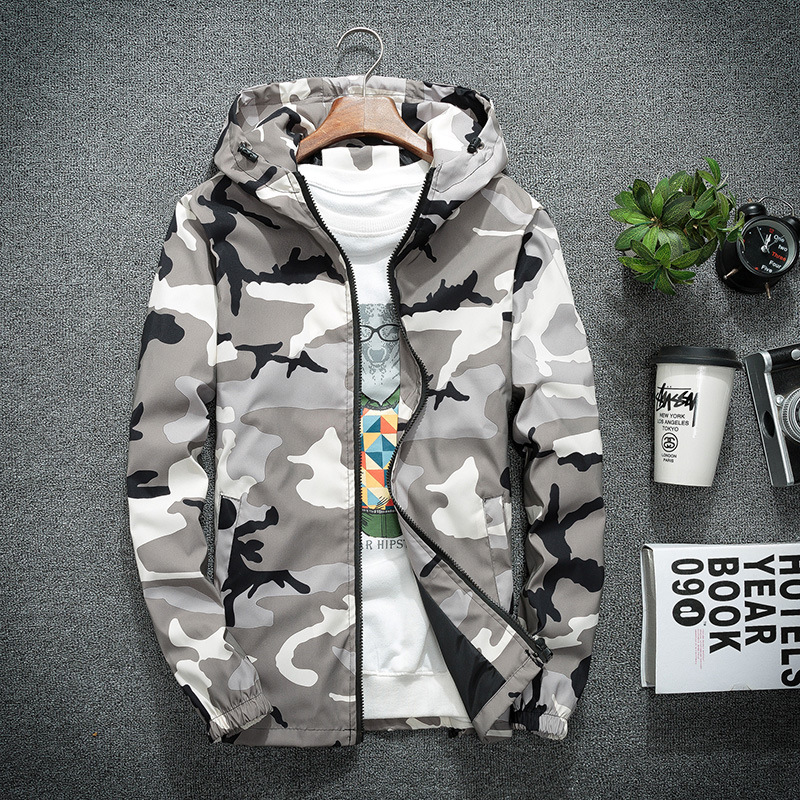 Camouflage Trench Coat 2020 Autumn New Student Couple Hooded Trench Coat Men and Women All-match Cardigan Long-Sleeved Coat alx