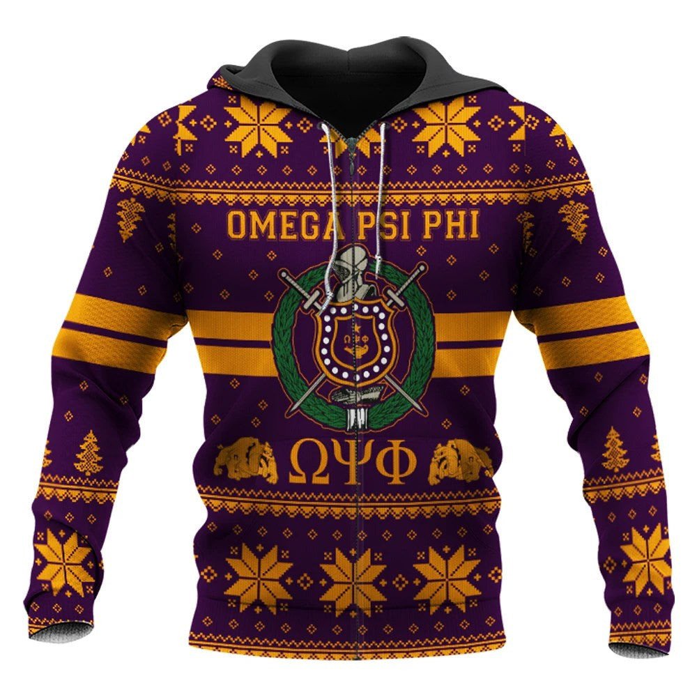 Fraternity Hoodie – Omega Psi Phi Shield Christmas Zip Hoodie