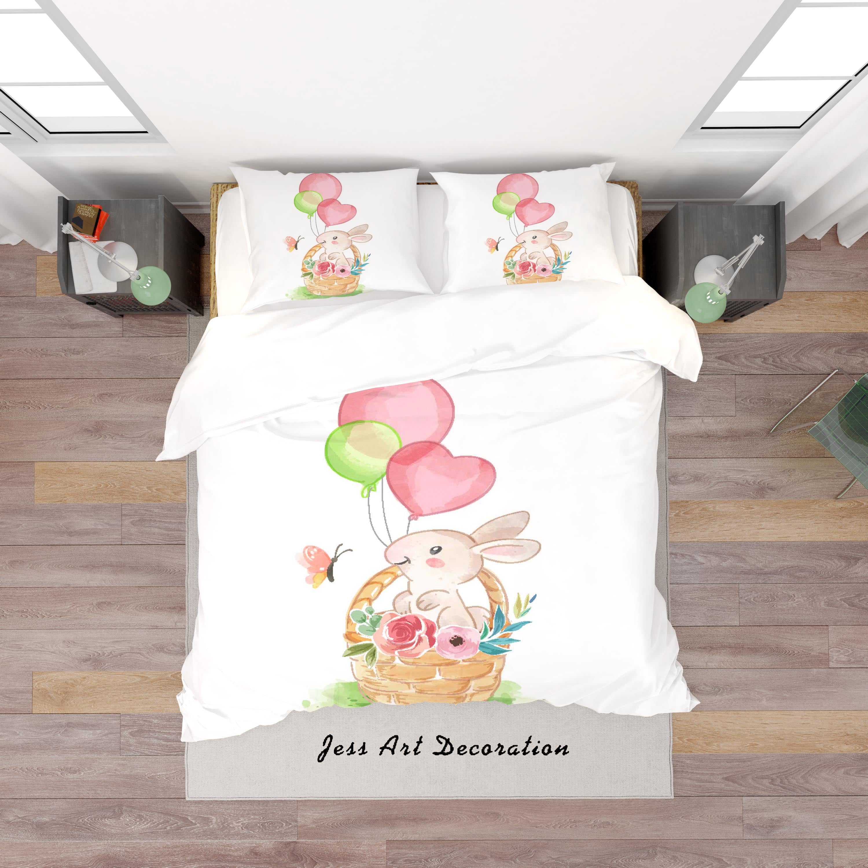 3D Flower Basket Balloon Rabbit Quilt Cover Set Bedding Set Duvet Cover Pillowcases Sf148