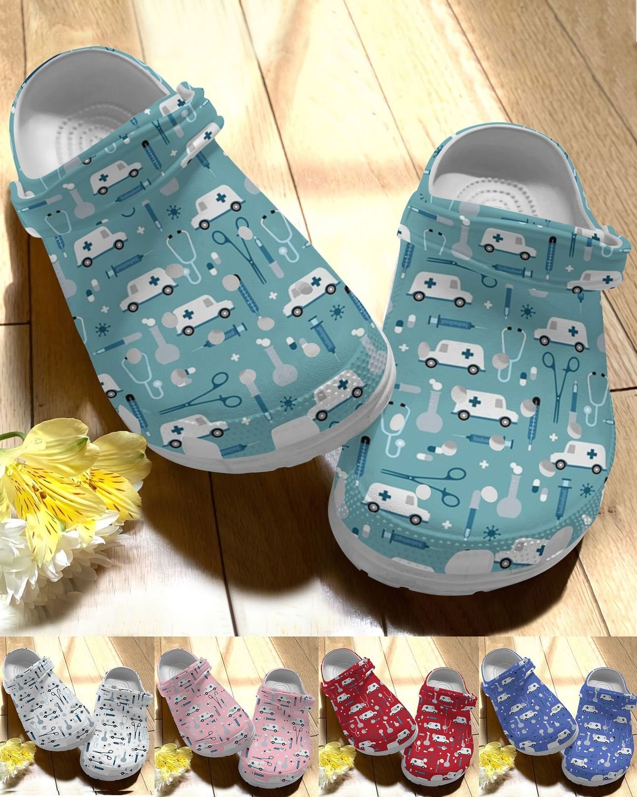 Nurse Dog Personalize Clog, Custom Name, Text, Fashion Style For Women, Men, Kid, Print 3D Little Ambulance 5 Colors