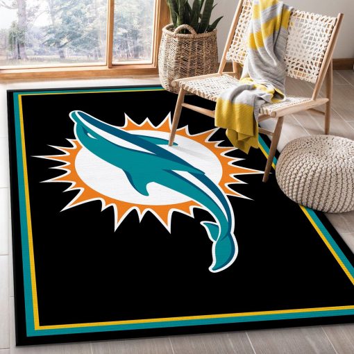 Miami Dolphins Football Rug All Over Print Logo Custom Area Rug Carpet Full Sizes Home Living Rug Carpet Decor