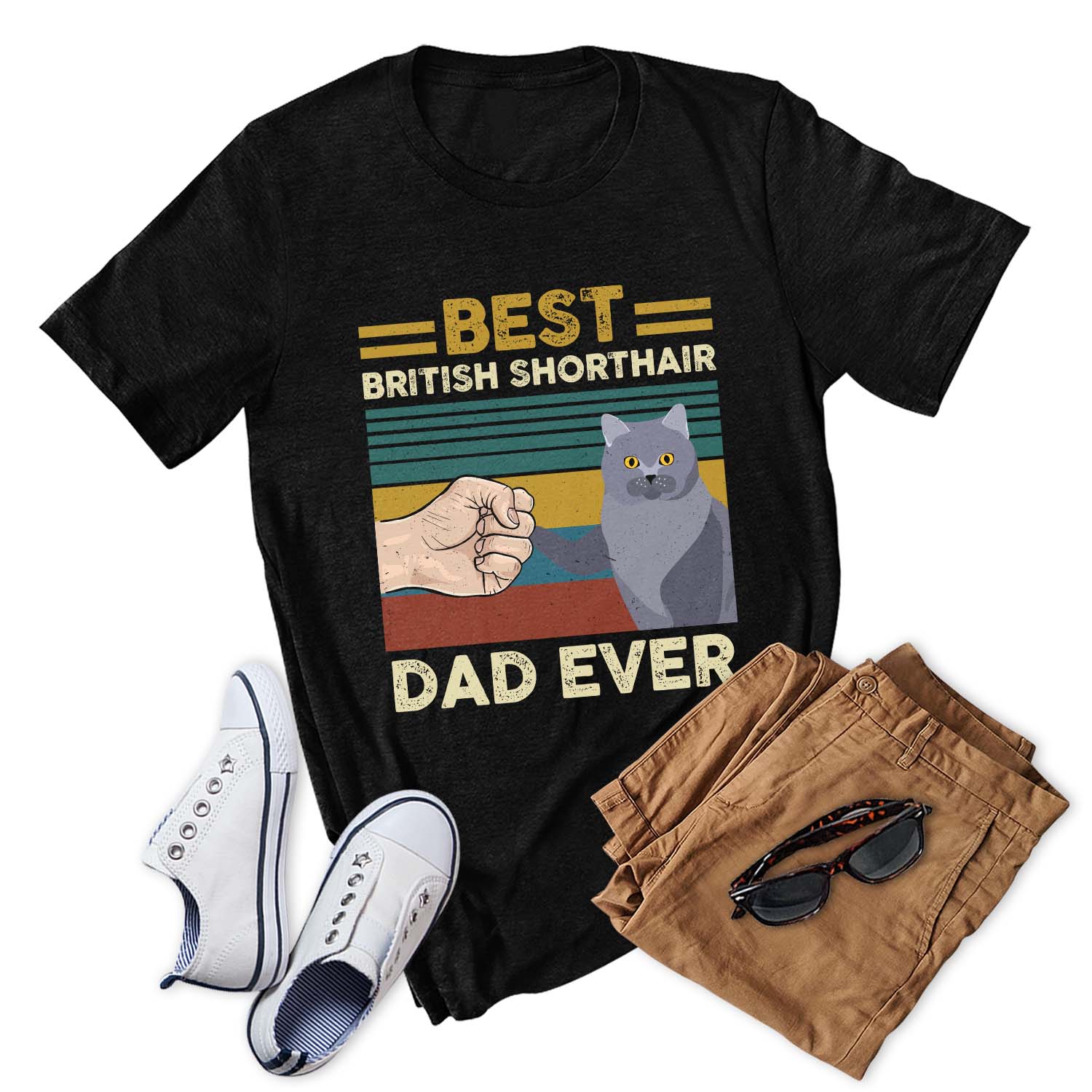 Best British Shorthair Cat Dad Ever Vintage Funny Cat Shirt Gift