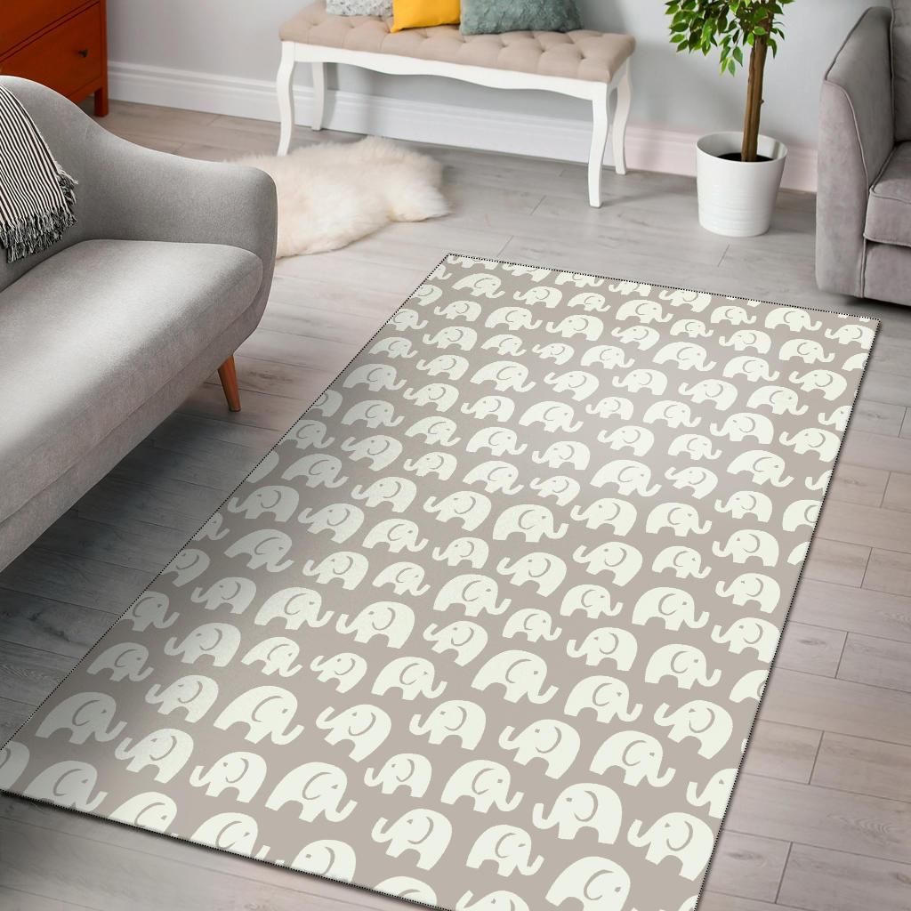 Gray And White Elephant Pattern Area Rug Chrismas Gift