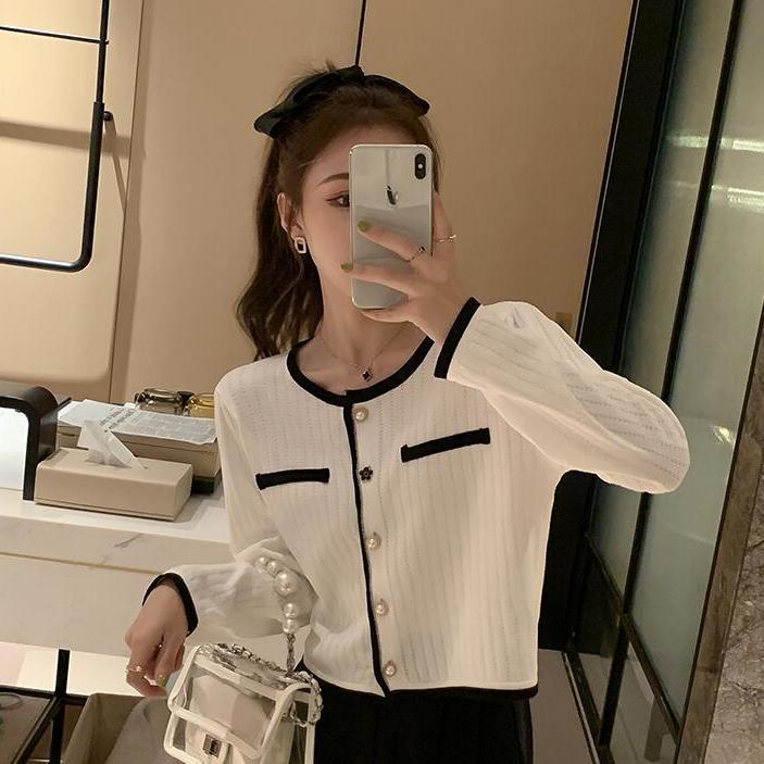 Cardigan Women Spring Single Breasted Cropped Soft Patchwork Elegant Tender Ladies Retro All-match Chic Design Hot Sale Newly alx