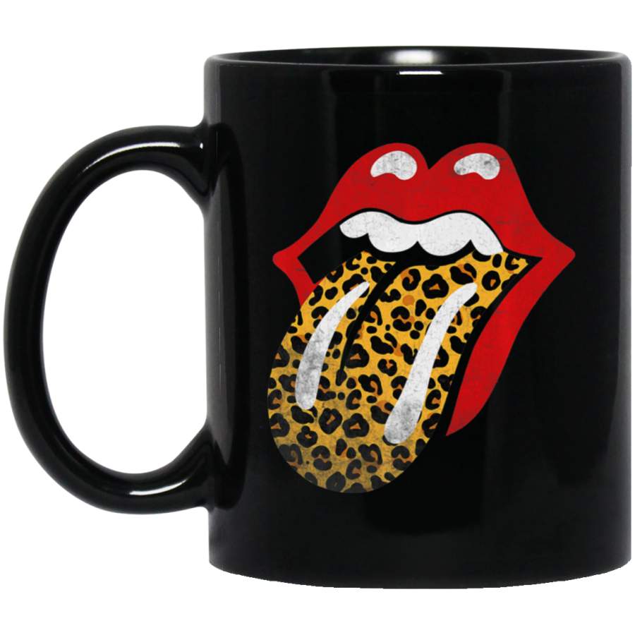 Red Lips Leopard Tongue Cute Gift Premium Black Mug