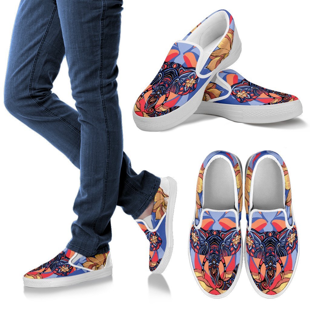 Blue Elephant Indian Mandala Men Slip On Shoes