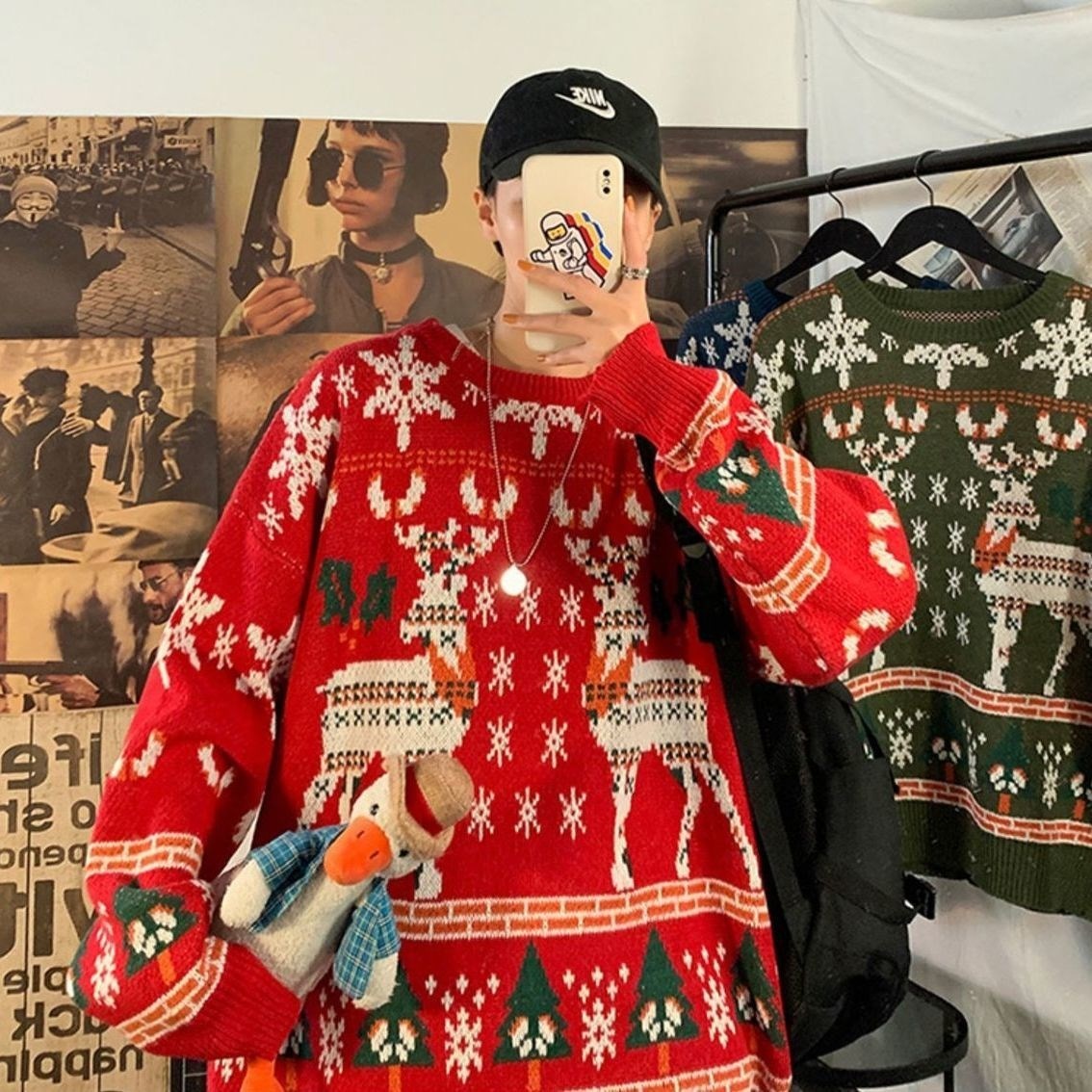 2021 Winter Christmas Couple Sweater Casual Cartoon Pullovers Loose O-neck Harajuku Sweater Unisex Pullovers Oversized Men alx