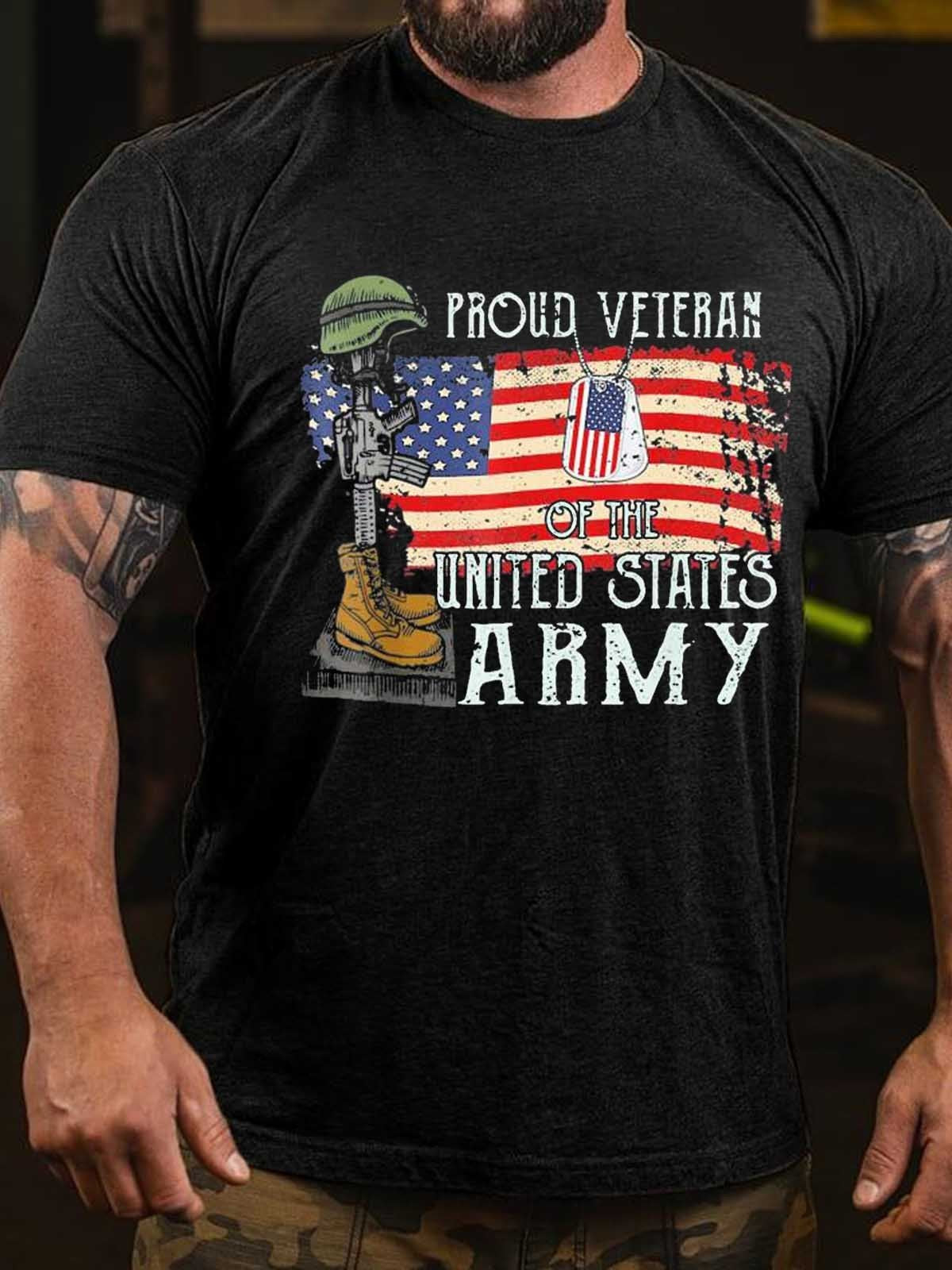 Men Retro Proud Veteran Of The United States Army Pride Us Flag T-Shirt