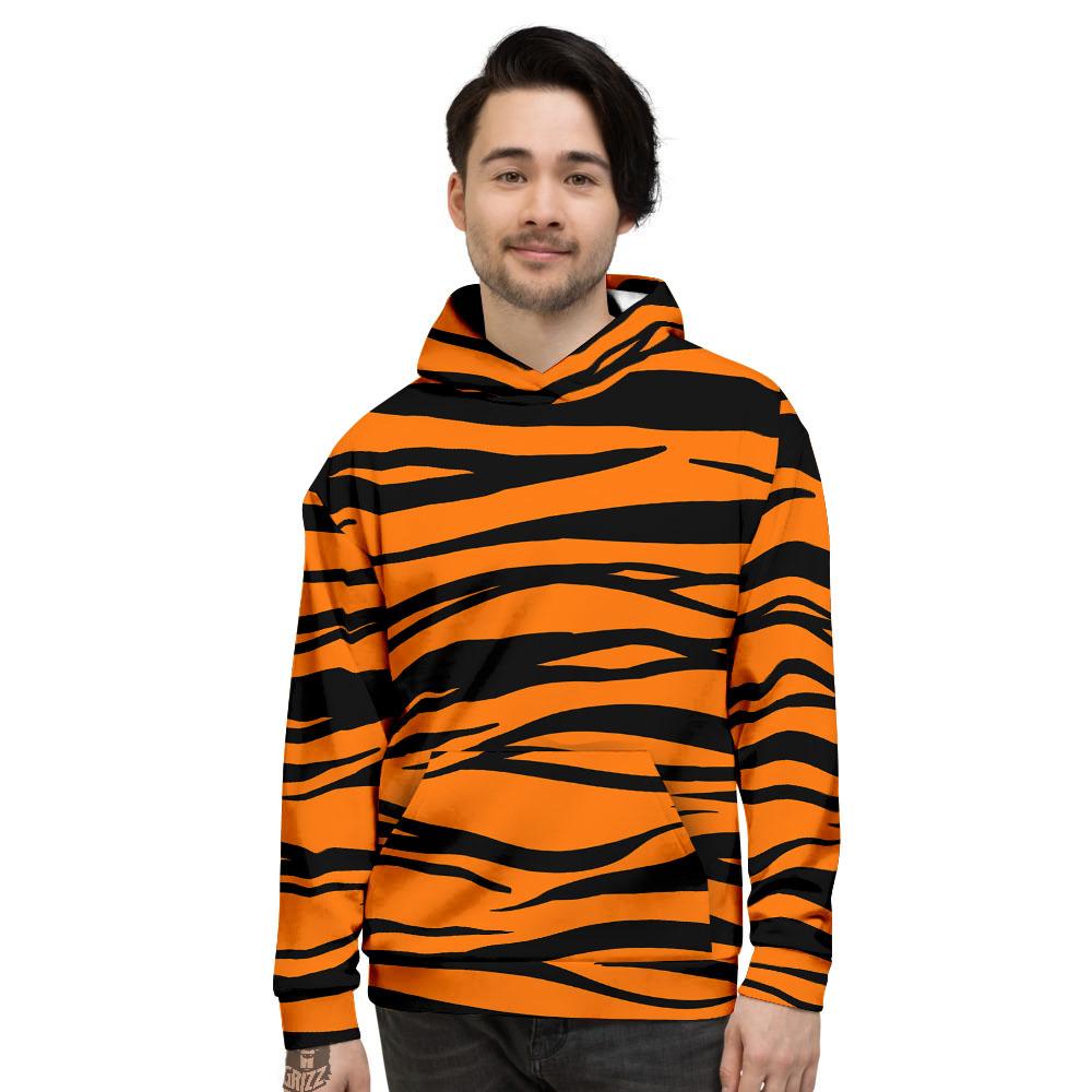 Tiger Stripe Black And Orange Print Men’S Hoodie