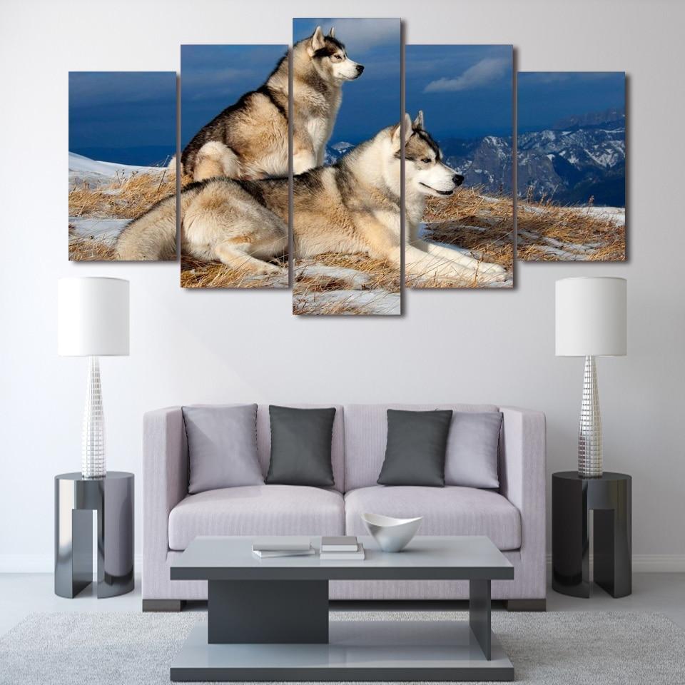 Snowy dogs Animal 5 panel Canvas – Wall Art