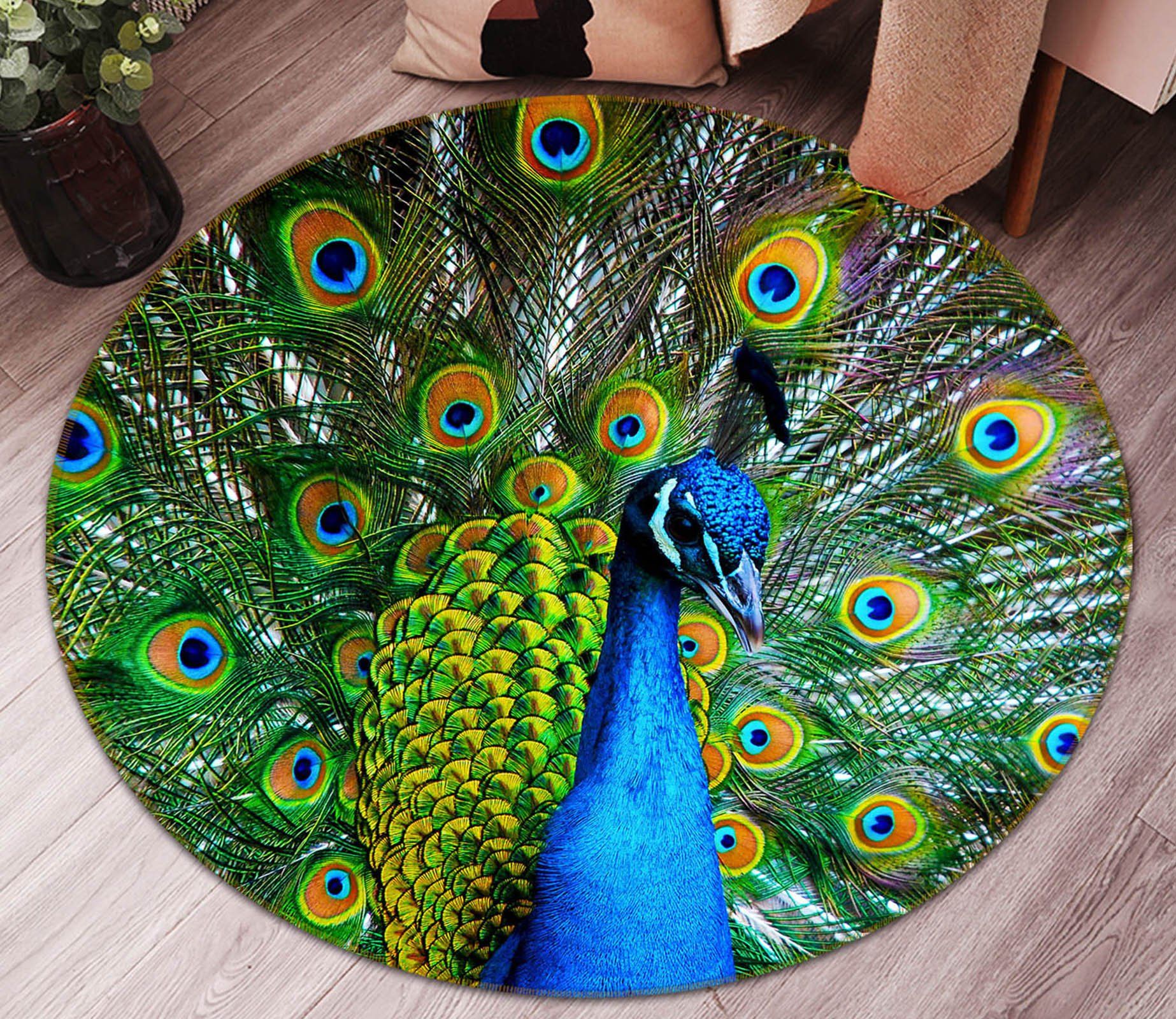 3d The Beauty Of Peacock Animal Round Rug Home Decor