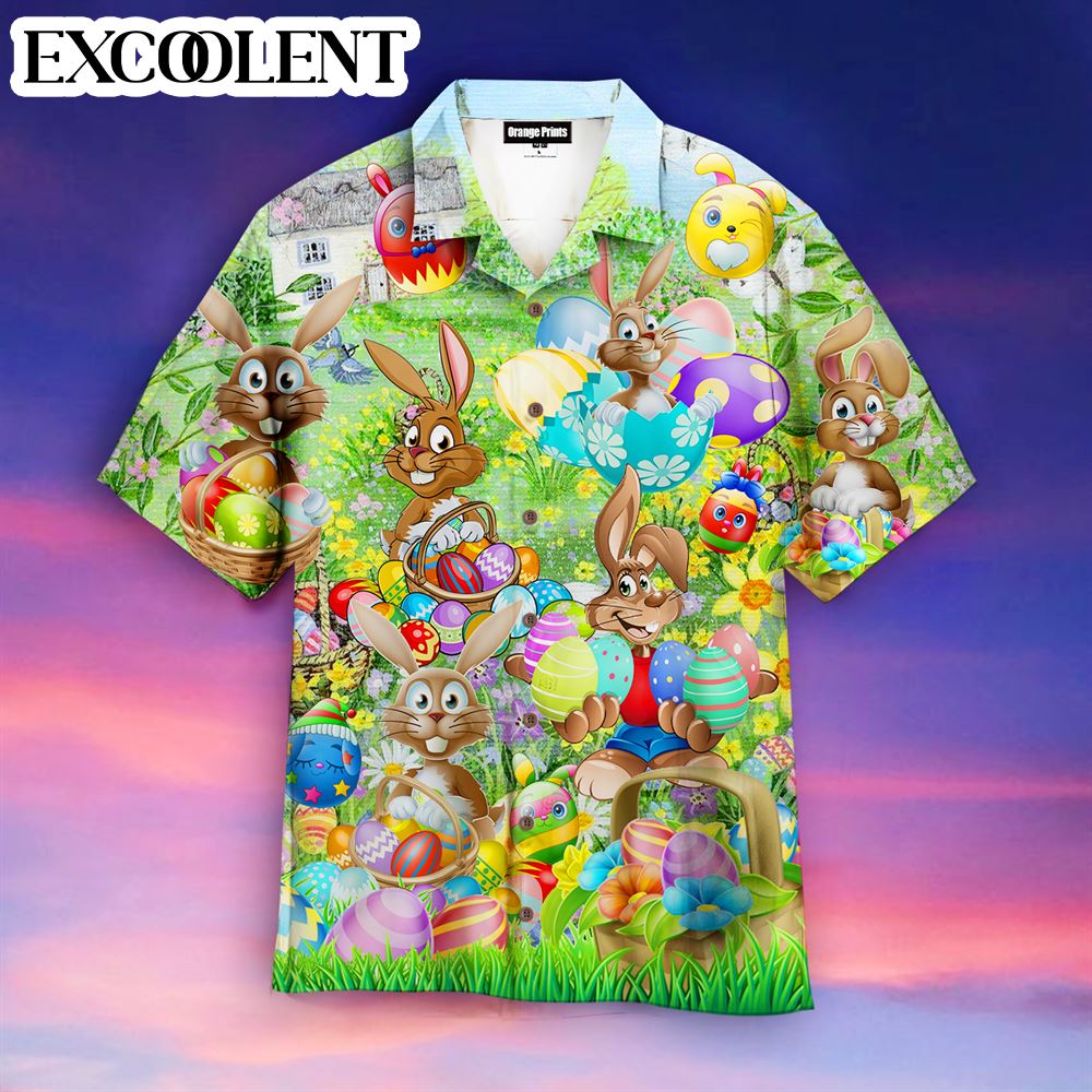 Bunny Enjoy Easter Day Aloha Mens Hawaiian Shirt – Easter Shirts For Adults – Easter Gift