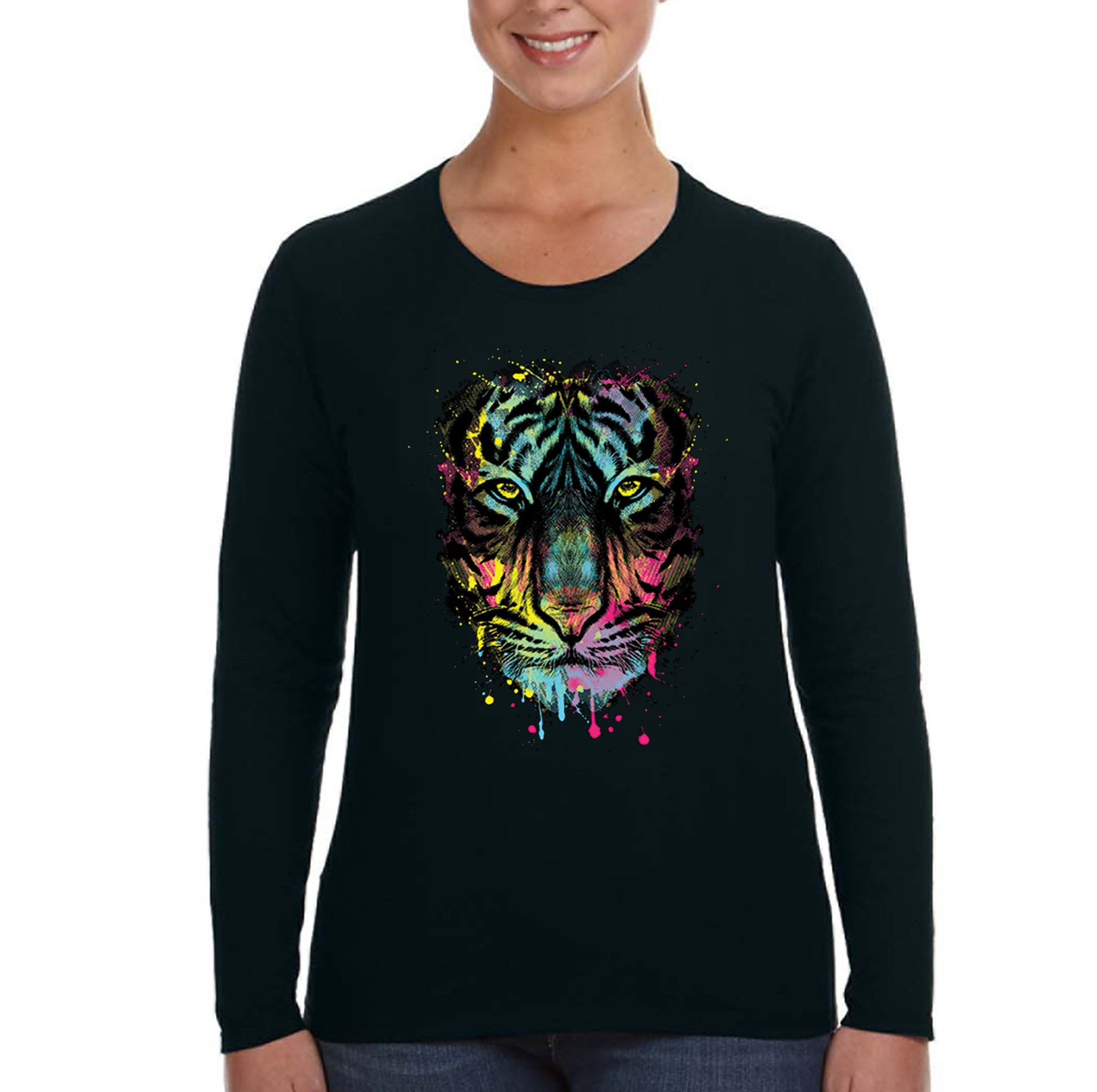 Xtrafly Apparel Women’S Neon Tiger Jungle Lion Safari Animal Long Sleeve T-Shirt