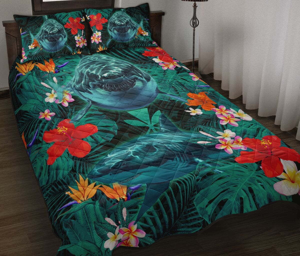 Alohawaii Home Set – Hawaii Shark Hibiscus Paradise Quilt Bed Set – Stronger – Ah Jw