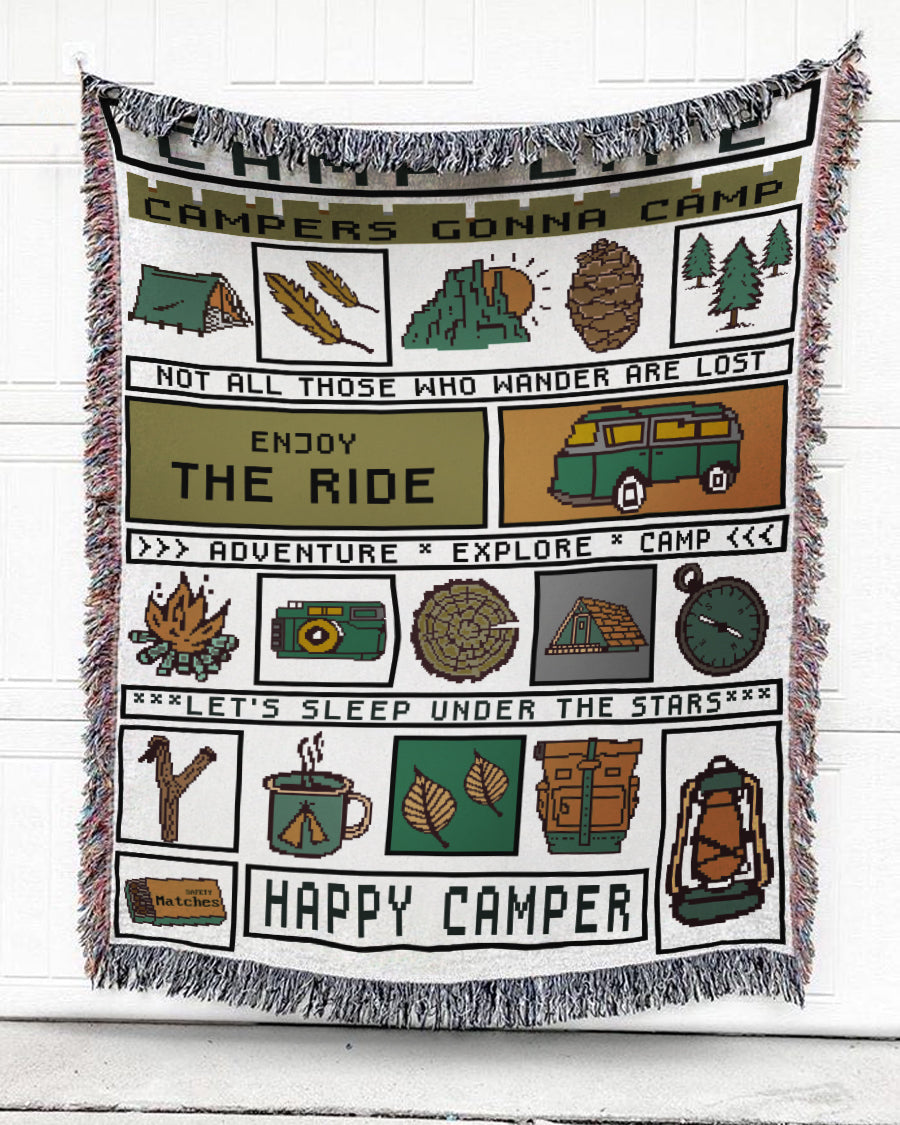 Woven Throw For Campers Camping Gift, Enjoy The Ride, Cotton Blanket