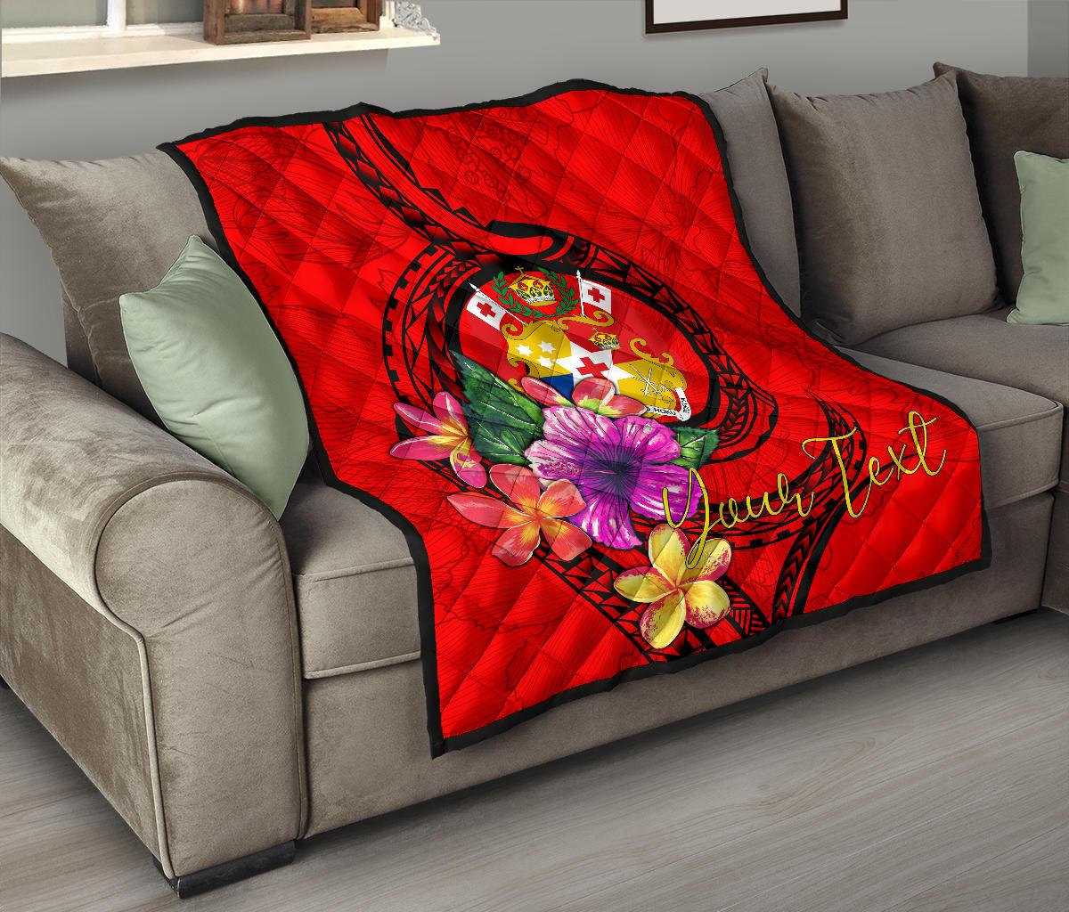 Tonga Polynesian Custom Personalised Premium Quilt – Floral With Seal Red – BN12