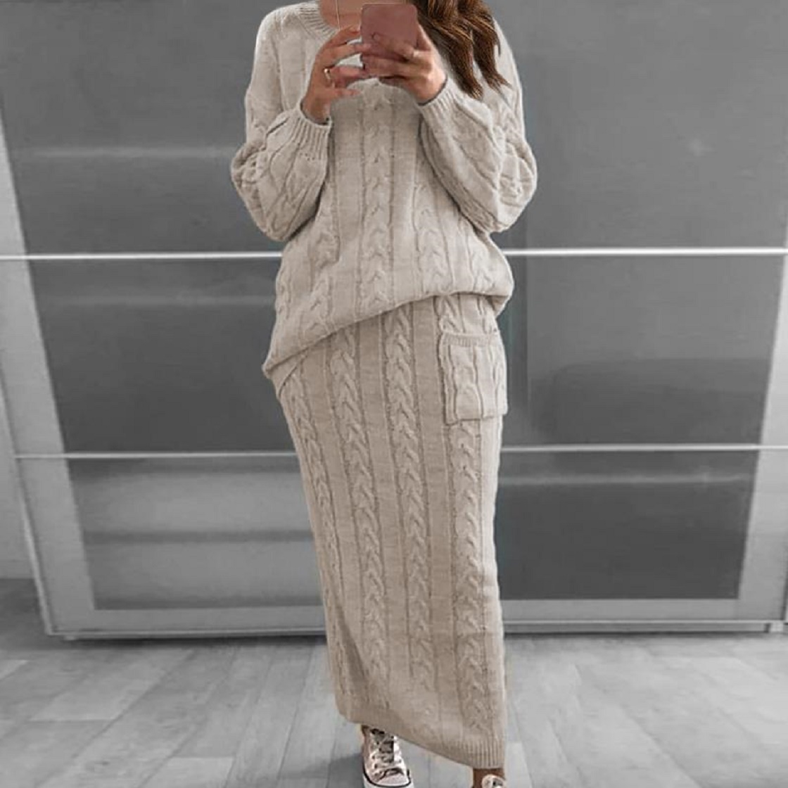 Sweater Skirt Knitted Two Piece Set Crop Top Elegant Sexy Outfits 2022 Women Sweaters Fashion Casual Midi 2 Pieces Sets Dress alx