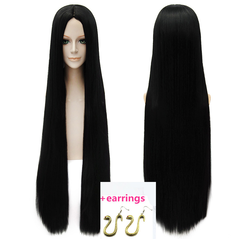 80cm One Piece Boa Hancock cosplay wig Hancock black long straigt hair Boa Hankokku wig costumes with snake earrings ear drops alx