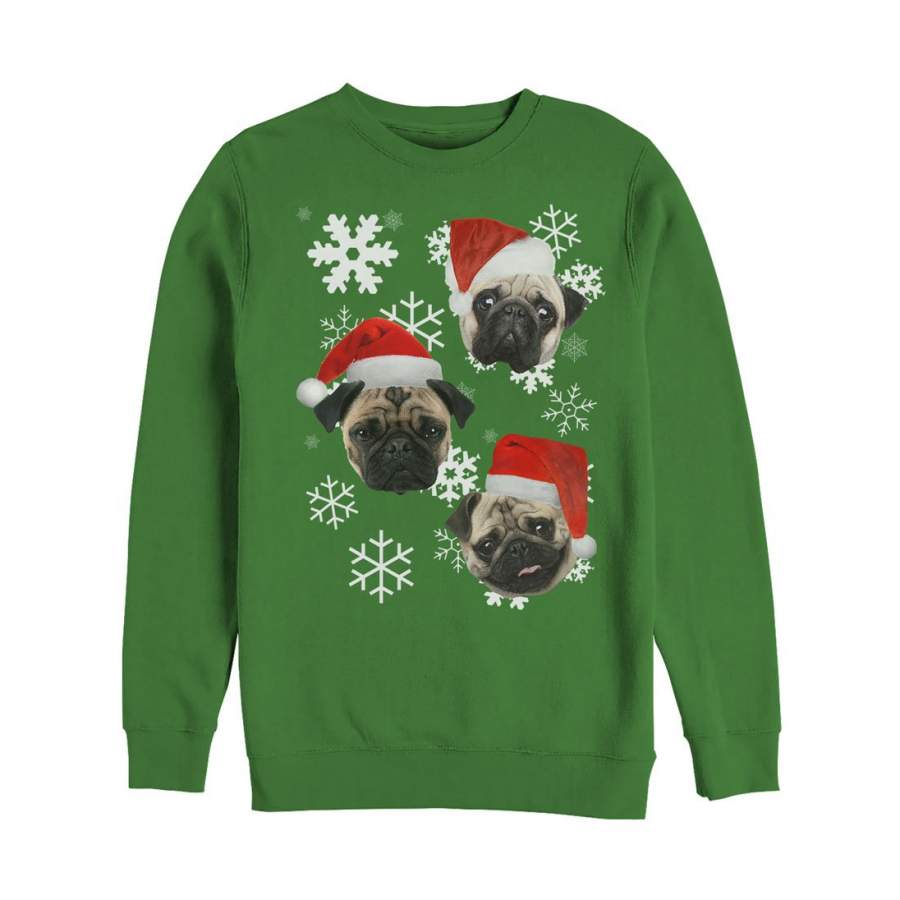 Lost Gods Men’s Ugly Christmas Pug  Sweatshirt Kelly Green