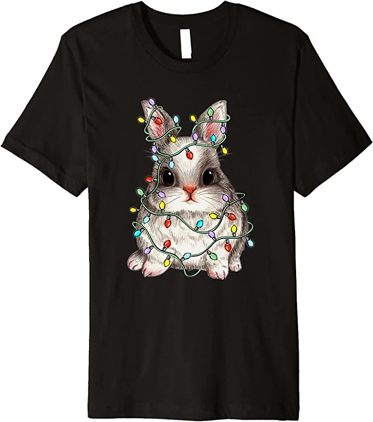 Cute Rabbit Christmas Lights Bunny Lover Merry Christmas Premium T-Shirt