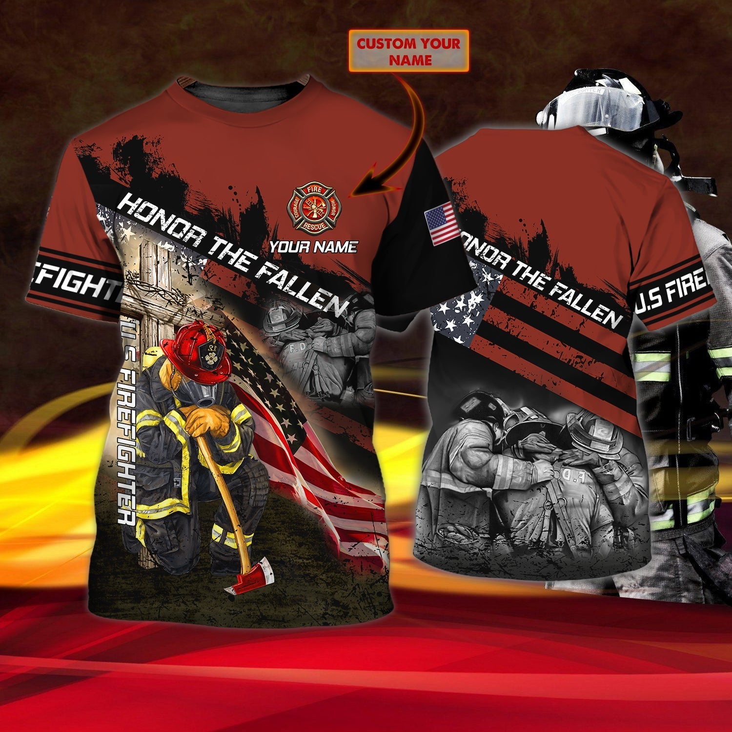 Custom Name 3D All Over Print Firefighter Shirt, Honor The Fallen, Fire Man Best Gifts, Firefighter Shirt