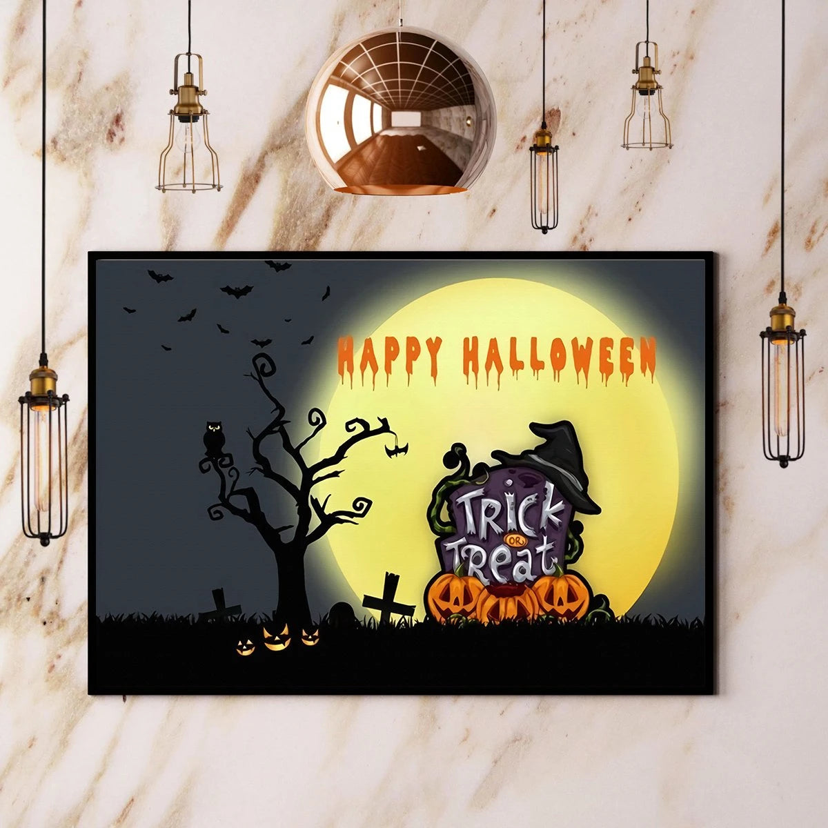 Halloween Night Woods Grass Trick Or Treat Halloween Gift Paper Canvas Prints Poster Wall Art Decor