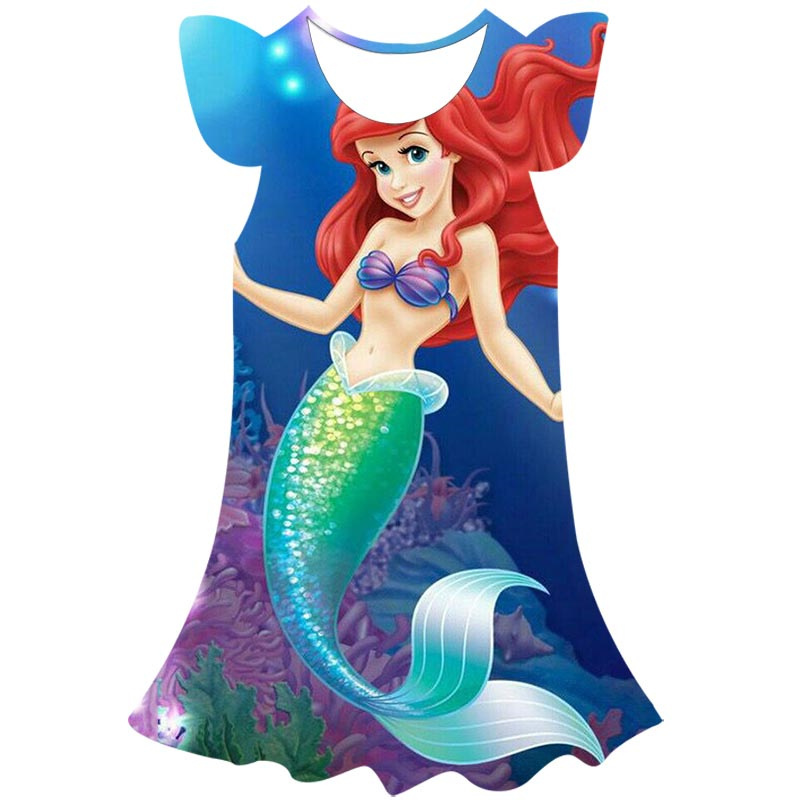 Baby Girls Mermaid Dresses Party Cosplay Wedding Skirts Girl Cartoon Casual Dresses Birthday Gifts Princess Ariel Baptism Dress alx