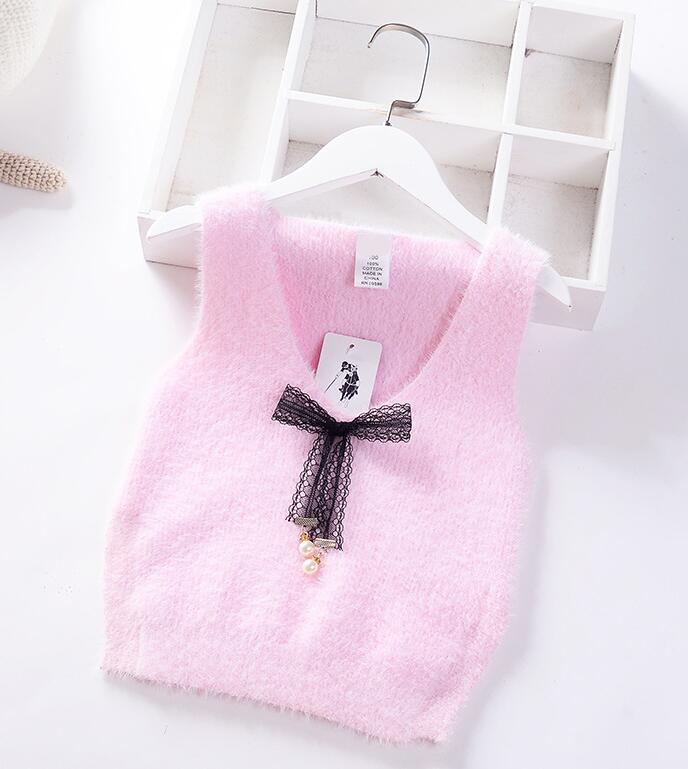 2022 Autumn Girls Sweater Vest Baby Princess Pullover mink velvet knit Vest Spring Kids Knitted Outerwear Clothes Children Coat alx