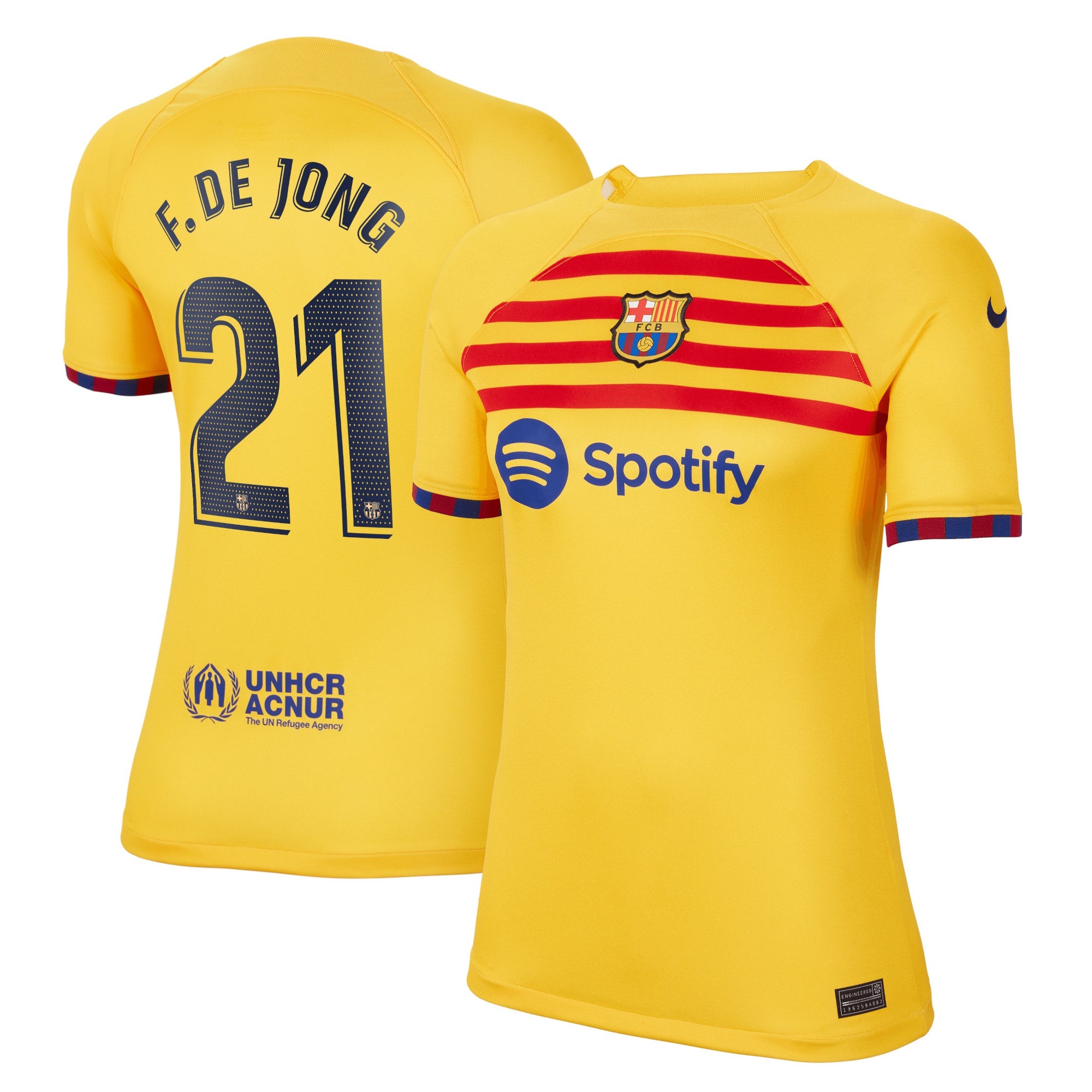 Frenkie de Jong Barcelona Women's 2022/23 Fourth Breathe Stadium Replica Player Jersey – Yellow