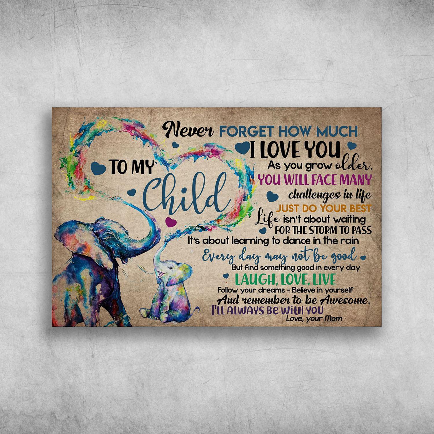 Never Forget How Much I Love You Your Mom Elephant Poster Print Wall Art Canvas Wall Decor