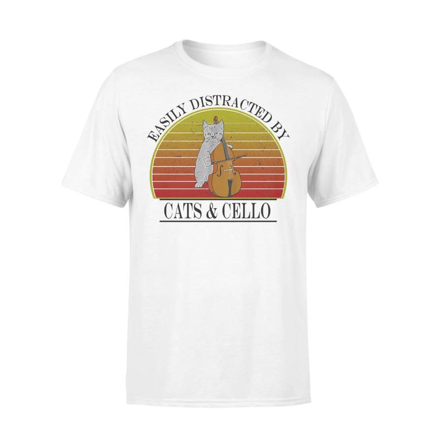Easily Distracted By Cats And Cello Vintage Retro  T-shirt